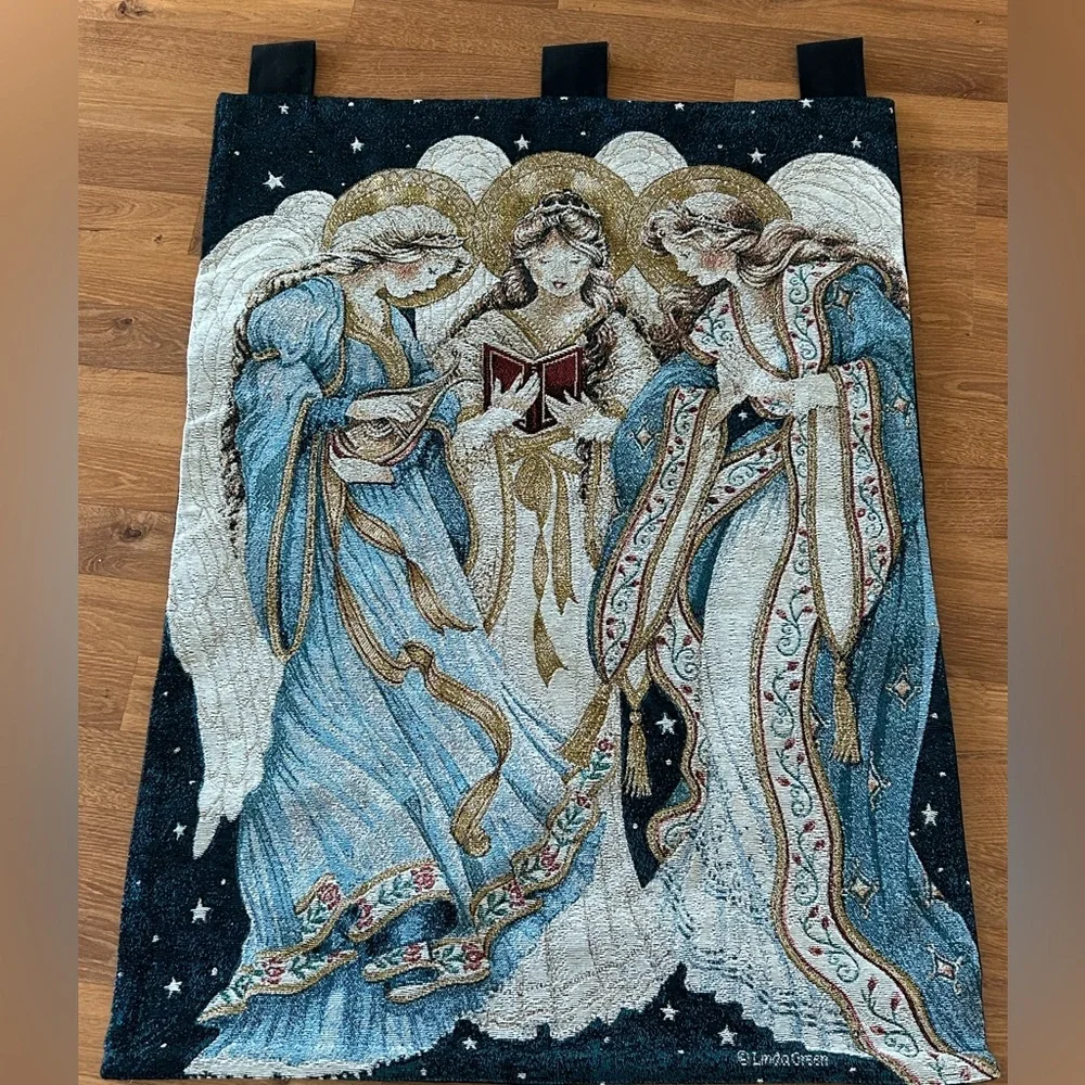 Choir Angels Decorative Blue and Gold Angels Wall Tapestry Linda Green